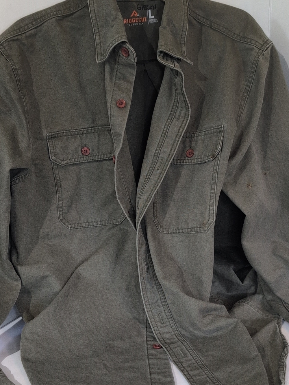 RidgeCut Toughwear Olive Green Lightweight Work Shirt Jacket- Large